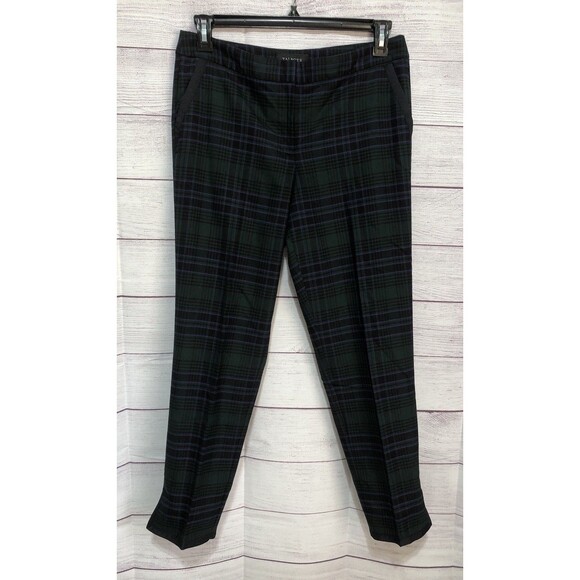 TALBOTS Black Green Tartan Plaid Wool Blend Lined Pants Ankle  Size 8 EUC - Picture 1 of 6